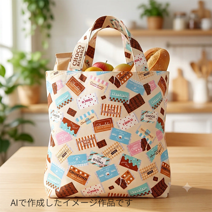 チョコレート柄 パッケージ 板チョコ オックス 生地 綿100% 110cm幅