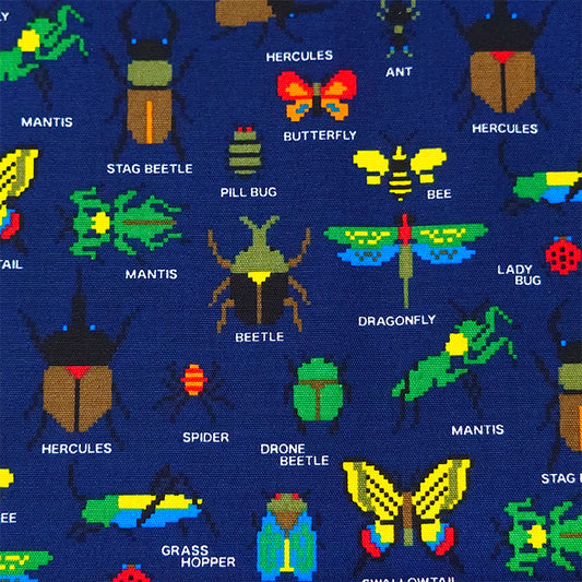 昆虫柄 ドット絵 カブトムシ クワガタ オックス 生地 綿100% 110cm幅 全2色