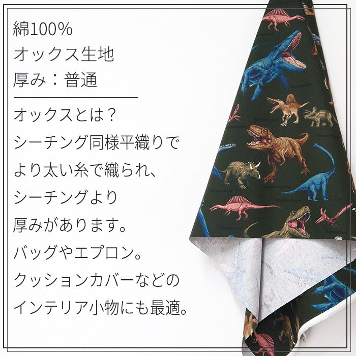 恐竜柄 ダイナソー リアル かっこいい オックス 生地 綿100％ 110cm幅