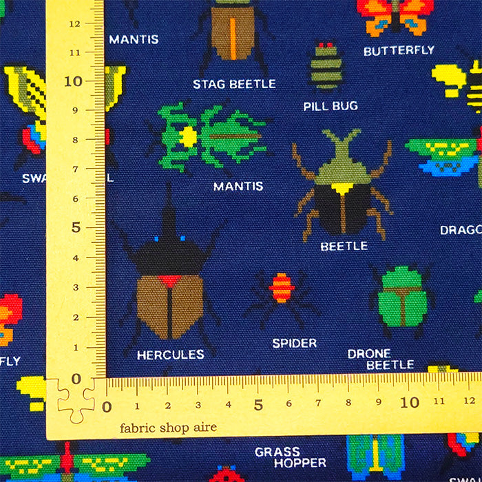 昆虫柄 ドット絵 カブトムシ クワガタ オックス 生地 綿100％ 110cm幅 全2色