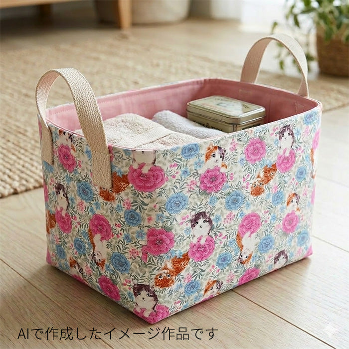 猫 花柄 オックス 生地 綿100% 110cm幅
