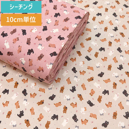 猫柄 ちびプリ ネコ リボン かわいい シーチング 生地 綿100% 110cm幅