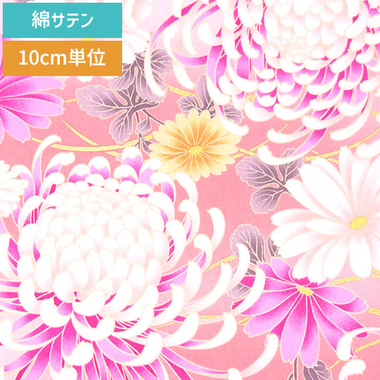 花柄 菊尽くし  友禅 和柄 40サテン 生地 綿100％ 110cm幅