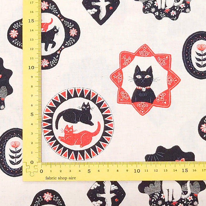 【 杉本さなえ 】 Cat Days  猫柄 花柄 綿麻シーチング 生地 綿85％ 麻15％ 110cm幅
