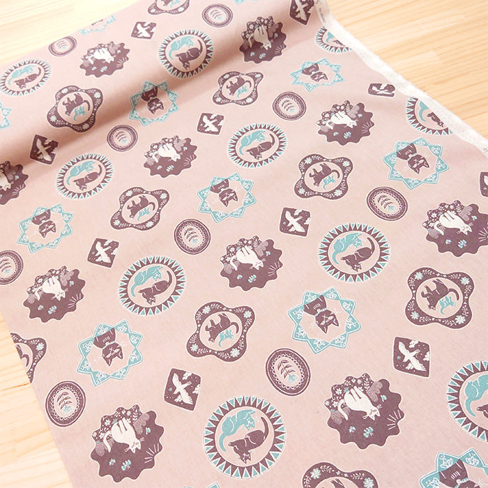 【 杉本さなえ 】 Cat Days  猫柄 花柄 綿麻シーチング 生地 綿85％ 麻15％ 110cm幅