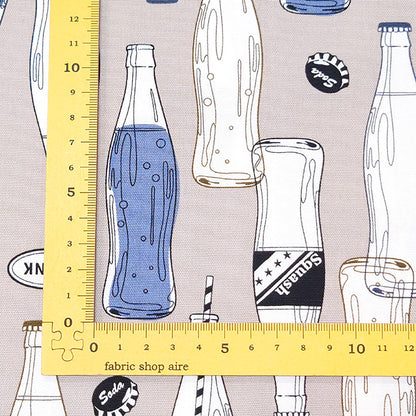 ジュース柄 飲み物 ドリンク 炭酸 瓶 オックス 生地 綿100％ 110cm幅