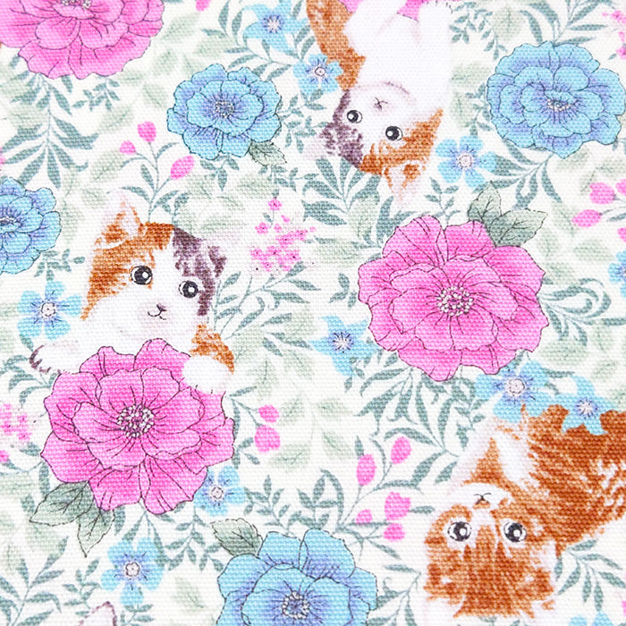 猫 花柄 オックス 生地 綿100% 110cm幅