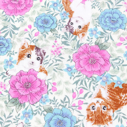 猫 花柄 オックス 生地 綿100% 110cm幅