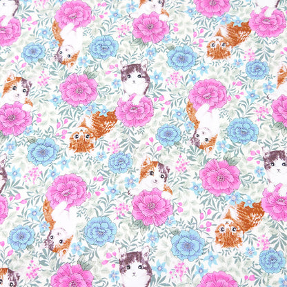 猫 花柄 オックス 生地 綿100% 110cm幅