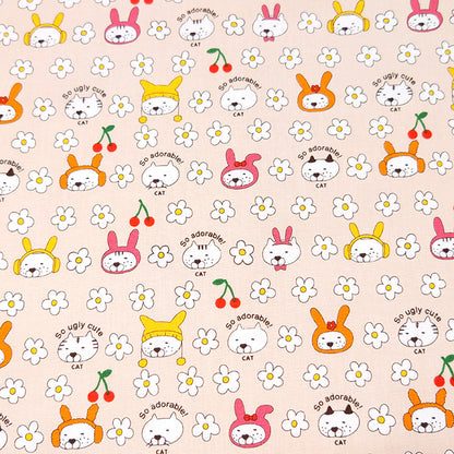 猫柄 うさねこ 花 さくらんぼ キャンバス 生地 綿100％ 110cm幅