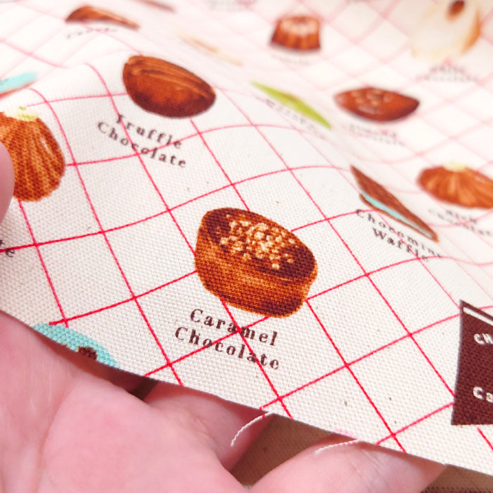 スイーツ柄 チョコレート 格子柄 オックス 生地 綿100％ 110cm幅