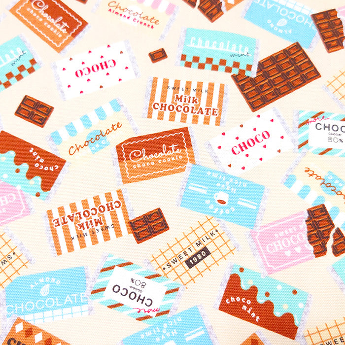 チョコレート柄 パッケージ 板チョコ オックス 生地 綿100％ 110cm幅