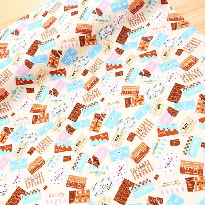 チョコレート柄 パッケージ 板チョコ オックス 生地 綿100％ 110cm幅