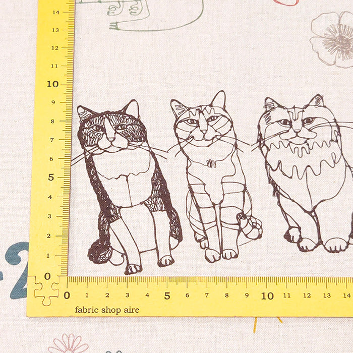 +HAyU fabric ハユ cat trio キャンバス 生地 綿80％ 麻20％ 110cm幅