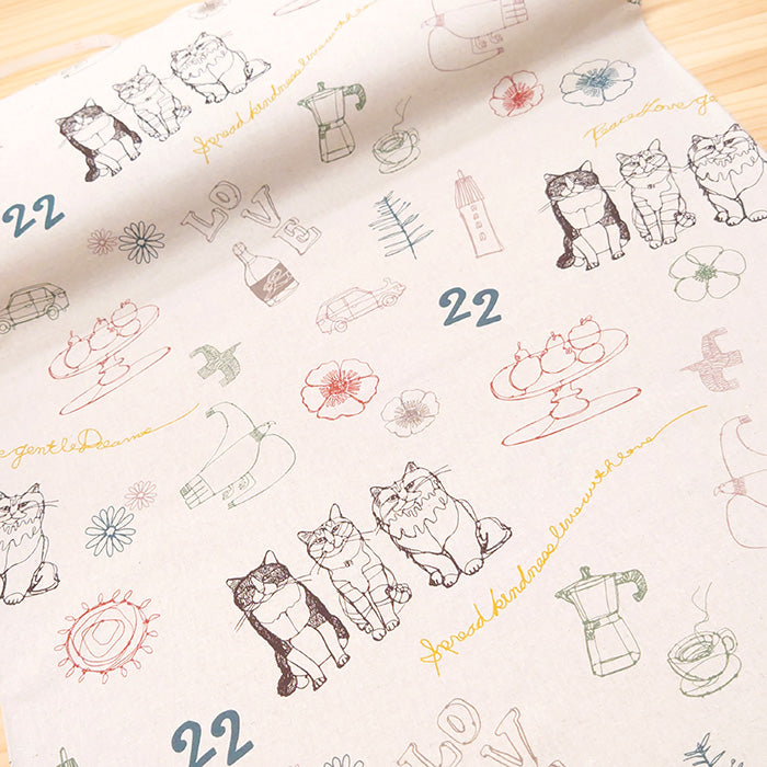 +HAyU fabric ハユ cat trio キャンバス 生地 綿80％ 麻20％ 110cm幅