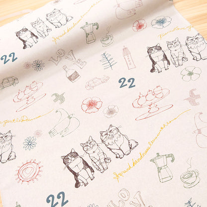 +HAyU fabric ハユ cat trio キャンバス 生地 綿80％ 麻20％ 110cm幅