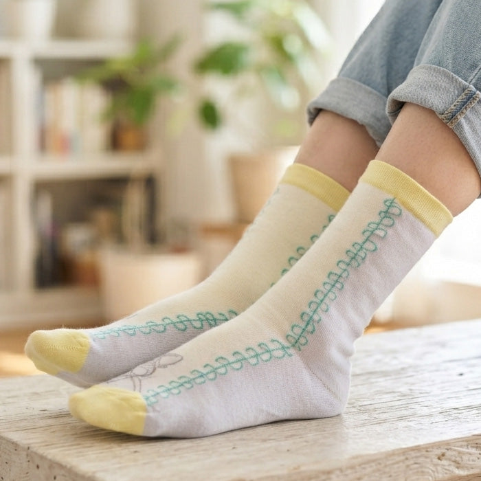 +HAyU fabric ハユ socks A:ネコWHT
