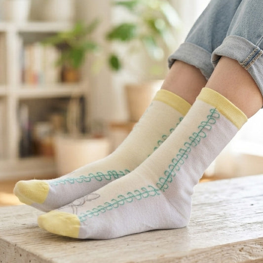 +HAyU fabric ハユ socks A:ネコWHT