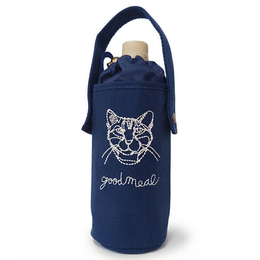 +HAyU fabric ハユ Bottle case ネコ B ネイビー