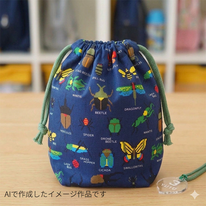 昆虫柄 ドット絵 カブトムシ クワガタ オックス 生地 綿100％ 110cm幅 全2色