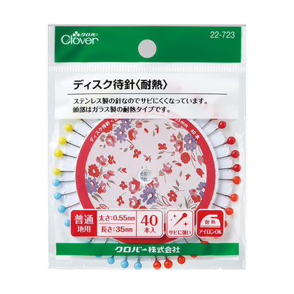 【 Clover 】 まち針 ディスク 耐熱 普通地用 40本入り アイロンOK 日本製 裁縫