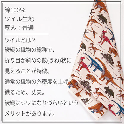 恐竜柄 ちょっとリアル ダイナソー ツイル 生地 綿100% 110cm幅