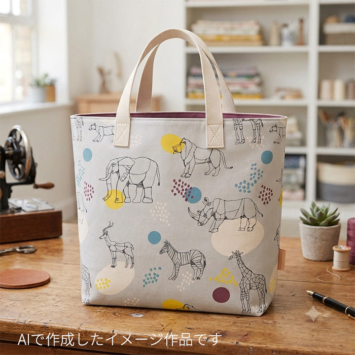 + HAyU fabric ハユ African animals キャンバス 生地 綿80％ 麻20％ 110cm幅