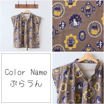 【 杉本さなえ 】 Cat Days  猫柄 花柄 綿麻シーチング 生地 綿85％ 麻15％ 110cm幅