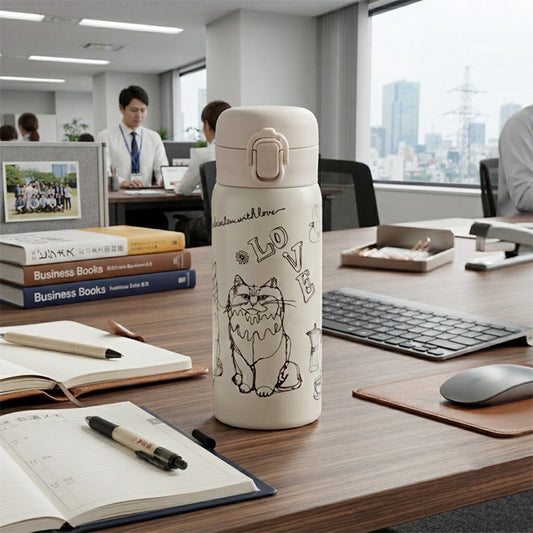 +HAyU fabric ハユ cat trio ワンプッシュボトル 保温保冷ボトル